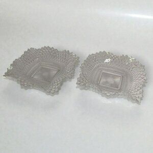 Vintage Set of 2 Indiana Glass Diamond Point Ruffle Edge Square Nut Candy Dish